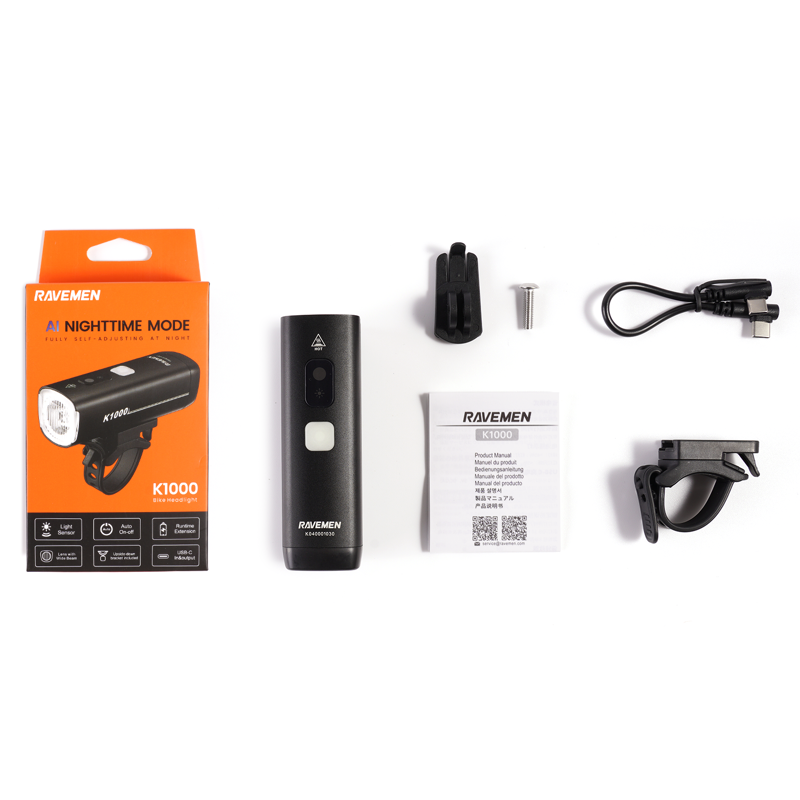 Ravemen K1000 1000-lumen USB Rech. Light w/ Daytime Run Mode in Black-4