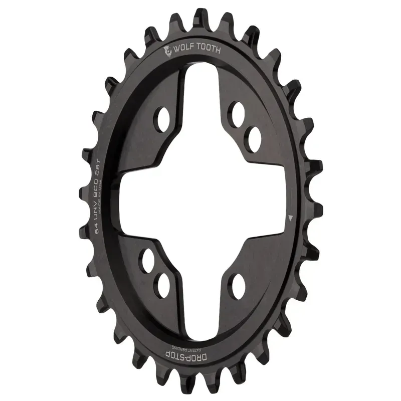 Wolf Tooth 64 BCD 28t Universal Mount Drop-Stop A Chainring in Black-1